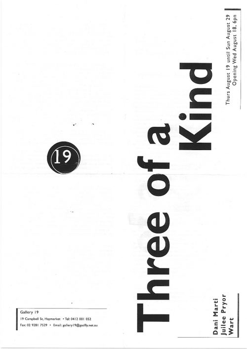 Cover for Three of a Kind, at Gallery 19, 1999