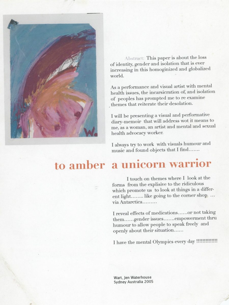 "To Amber a Unicorn Warrior" by Wart "For Matthew & Others: Journeys with Schizophrenia" (2006)